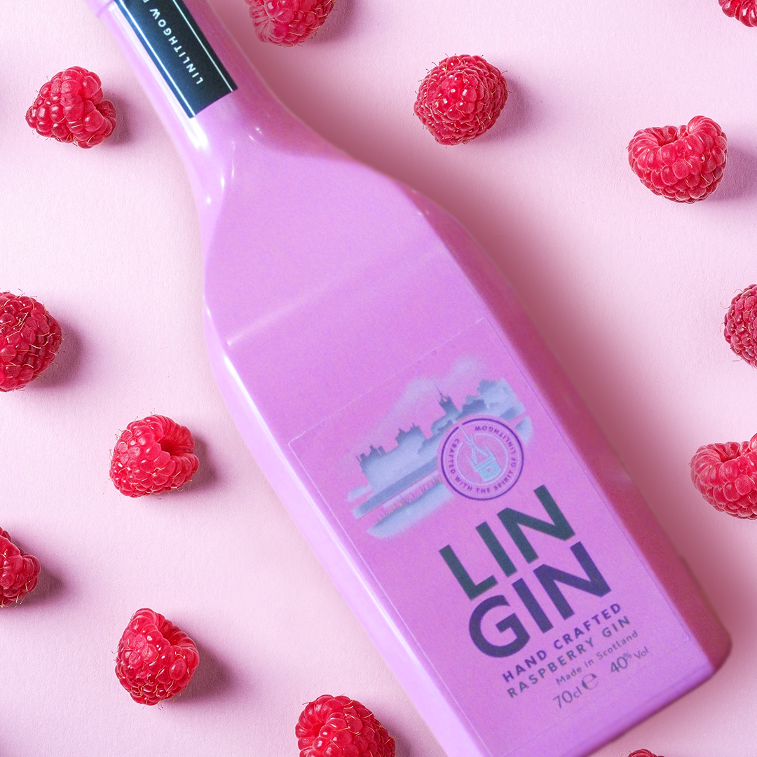 LinGin Raspberry Gin Bottle with Raspberries